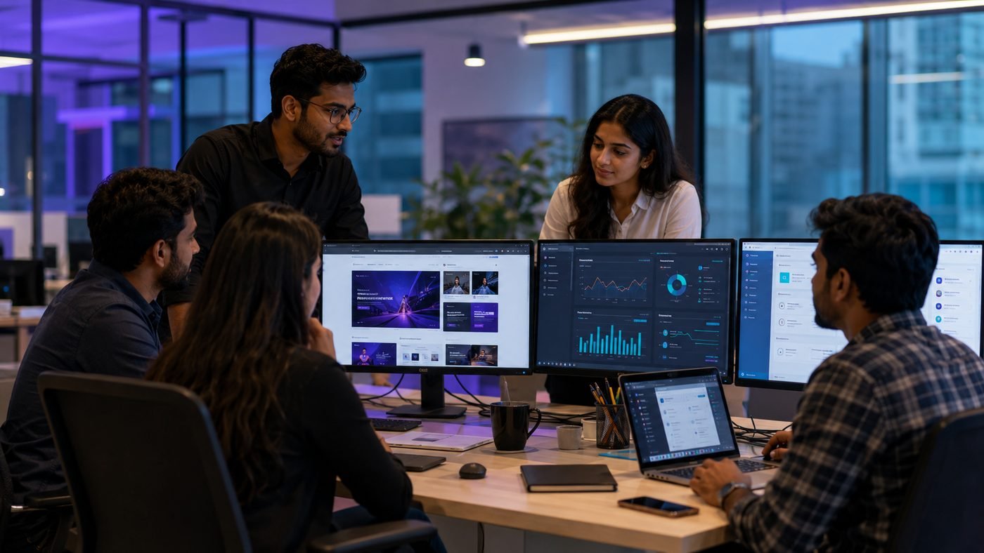 Techon Coders team reviewing website, marketing and SaaS dashboards